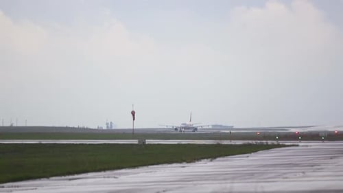 airplane on the runway prepares to fly