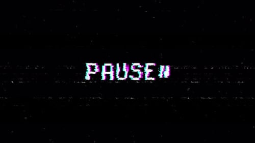 Écran noir à effet statique rétro VHS Pause Text Glitch