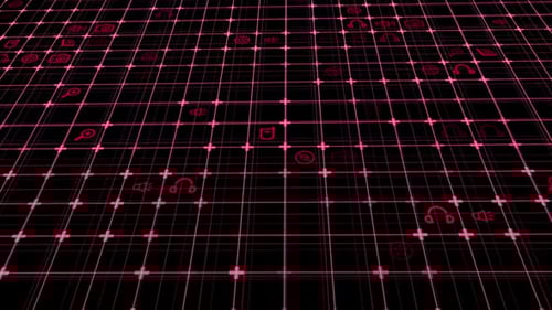 Glowing Digital Grid with Animated Technology Icons
