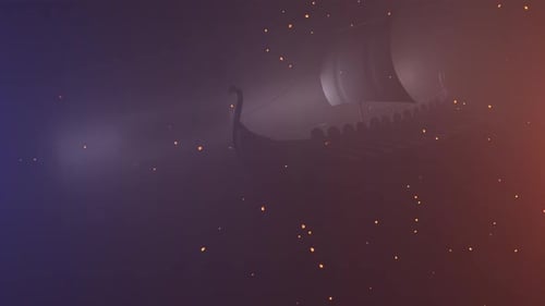 Cinematic Viking Ship Logo Reveal with Fiery Particles