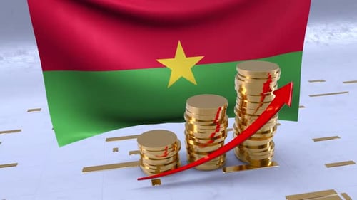 Flagge von Burkina Faso mit Goldmünzenturm und Pfeil nach oben