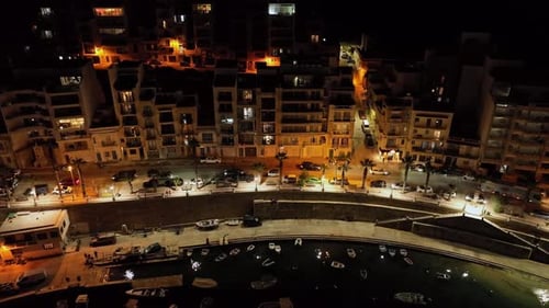 Beautiful Night Cityscape Aerial View on the Island of Malta