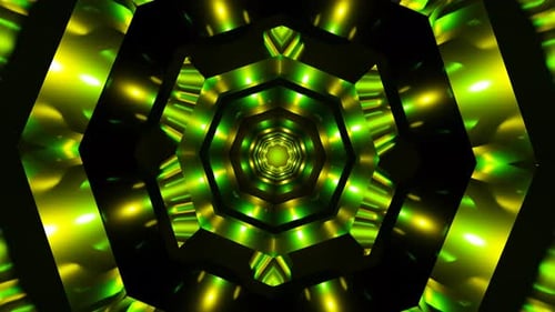 Abstract Green and Yellow Kaleidoscope Tunnel Vj Loop Animation