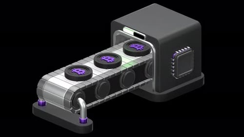 bitcoin conveyor 3D Animation, Alpha Channel, Transparent Background