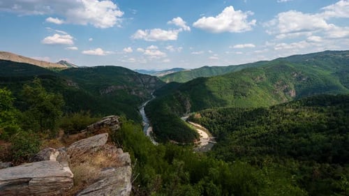 Day view of picturesque river meander in mountain