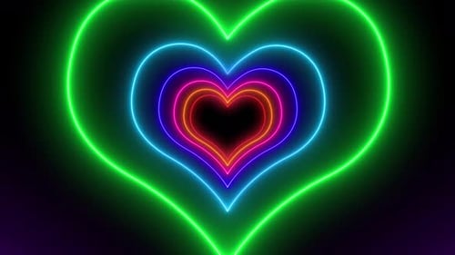 Glowing Colorful Neon Hearts Tunnel Abstract Background Seamless Loop