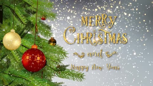 Christmas and New Year Festive Greeting with Ornaments and Snow Loop