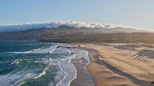 Sand beach surrounded by cliffs, Aerial Paradisiac beach holidays concept