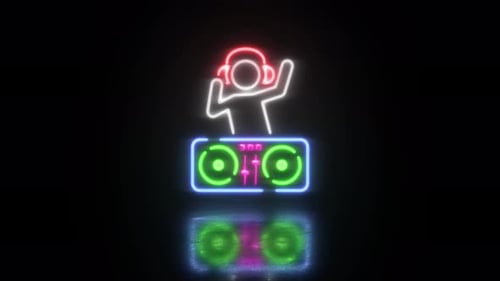 Dj or disk jokey neon led sign. Concept of mixer ,music, night club.
