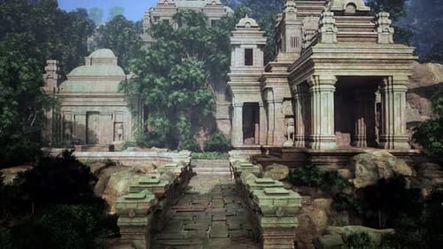 Ancient Temple Ruins Surrounded By a Dense Forest