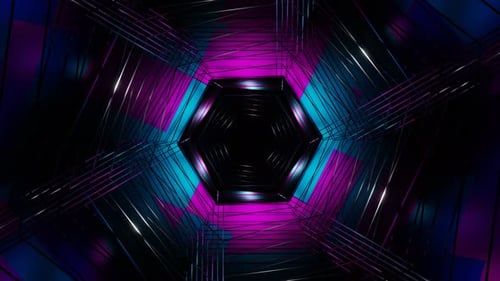 Cyan And Pink Hexagonal Mesh Tunnel Background Vj Loop In 4K