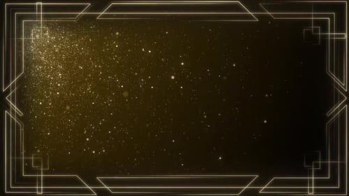 Elegante moldura art déco dourada e fundo de partículas