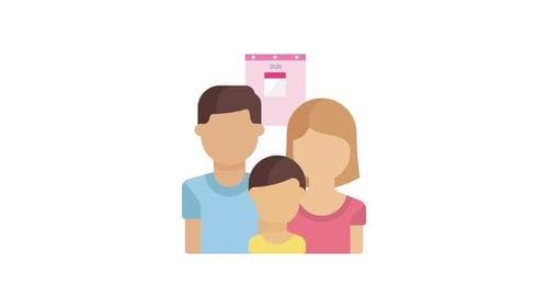 Animated Flat Design Family Icons with Calendar Element