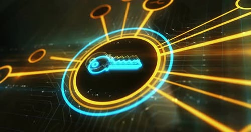 Cyber security with key symbol 3d digital concept