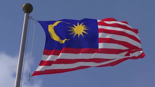 Realistic Waving Malaysia Flag with Blue Sky