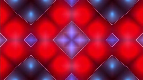 Dynamic geometric animation with vibrant red and blue colors pulsing rhythm