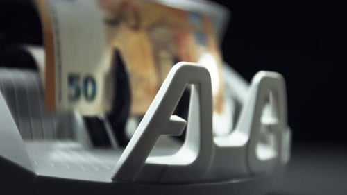 Money counting equipment for paper money calculation. mechanism for bank financial operations.