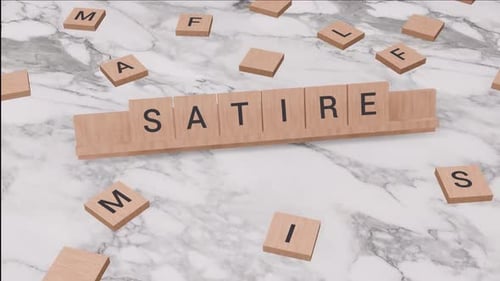3D Wooden Letter Tiles Forming Satire Word