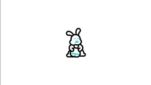 Flat Design Easter Bunny Blinking with Wiggling Egg Animation