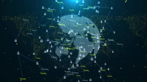 Estructura alámbrica terrestre que gira con el código binario de conexión numérica digital y de línea, futurista