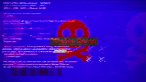 Glitch Effect Digital Skull and Trojan Horse Animation