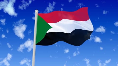Waving Flag of Sudan with Blue Sky Background