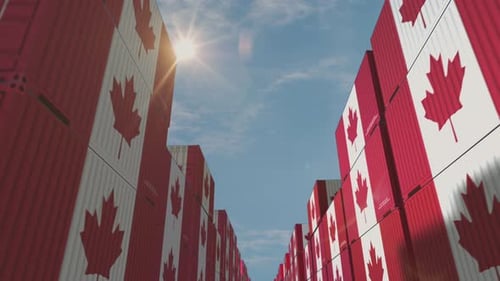 Canada export cargo containers in row endless
