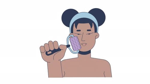 Flat Design Animated Woman Skincare with Face Roller