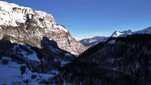 Switzerland Alps mountains valley nature snow white landscape cold weather, drone