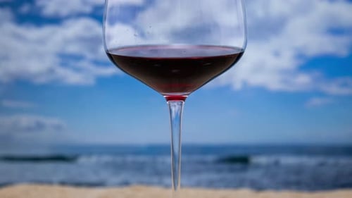 Red Wine Glass By the Sea