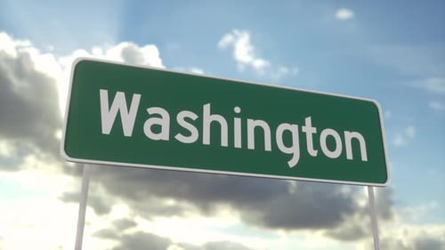 Welcome to Washington. Washington road sign on a blue sky