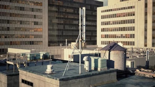 A View of a Building with a Satellite Dish on Top of It