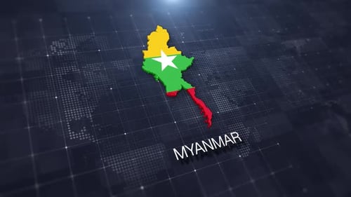 3D Myanmar Map Flag Digital Animation on Global Grid