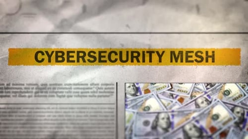 Cybersecurity Mesh Headline Text Highlight on Crumpled Newspaper