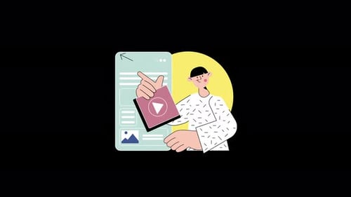 Animated Flat Design Illustration: Mobile App Content Interaction