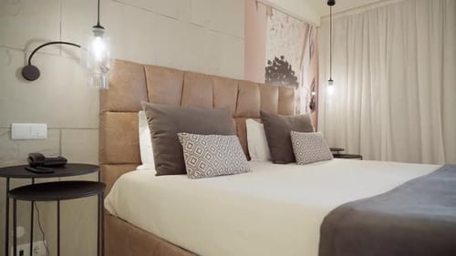 Modern Bedroom Room with a Bed in a Hotel for Leisure Tourists