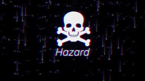 Digital Glitch Hazard Warning Skull and Text Animation