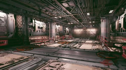Industrial Interior of a Futuristic Facility with Complex Piping Design
