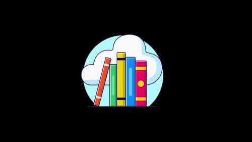 Books with Cloud. E-Library Concept Animation Video - Transparent