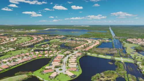 Hurricane Ian Flooded Houses in Florida Residential Area