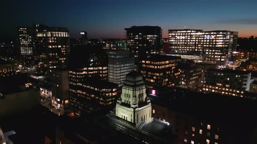 Cinematic Drone Shot of Office Skyscrapers at nightHalifax Nova ScotiaCanada