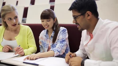 Group of International International Students with Notebooks Learning at Lecture Hall Appointment
