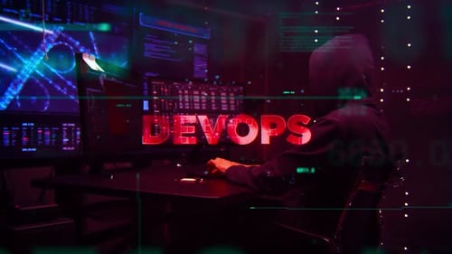 DevOps Word On Hacker Concept Technology Futuristic Data Background