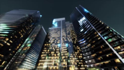 Modern Corporate City Skyscrapers at Night Background Loop