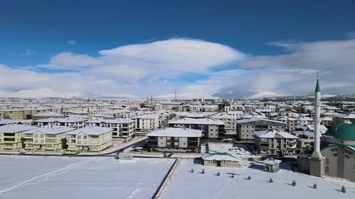 aerial snowy town