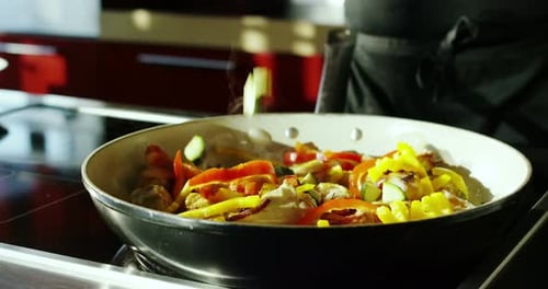 Cooking Colorful Vegetables in a Hot Pan