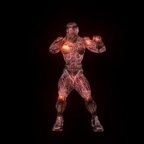 Glowing Futuristic Wireframe Humanoid Dancing Animation