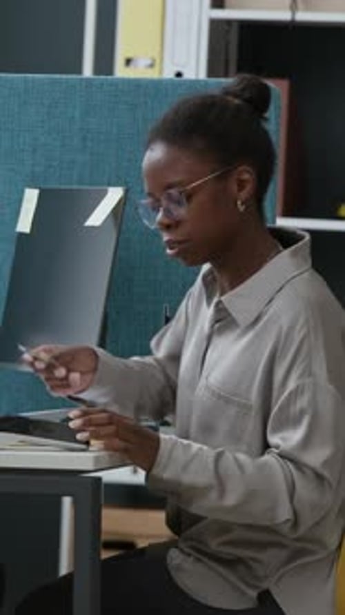 Woman Paying by Card on Terminal when Bank Employee Counting Banknotes at Office