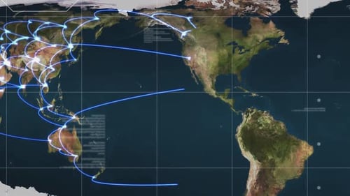 Animated Global Network Connections on Futuristic World Map