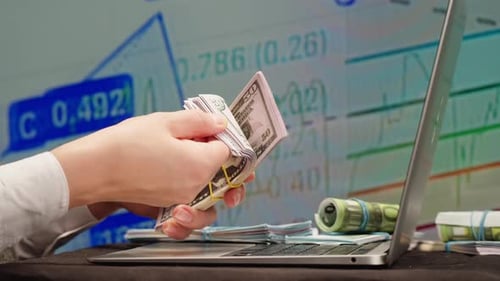 Closeup of Financial Cash Flow Data on PC Screen Counting Invoices Closeup Mortgage Chart Footage of